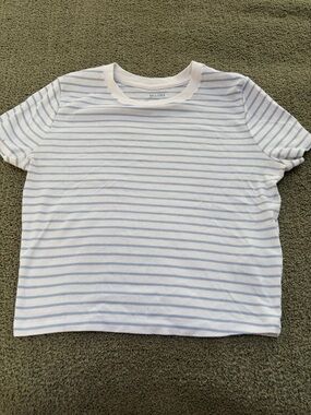 Hollister White and Light Blue Striped Short Sleeve Tee